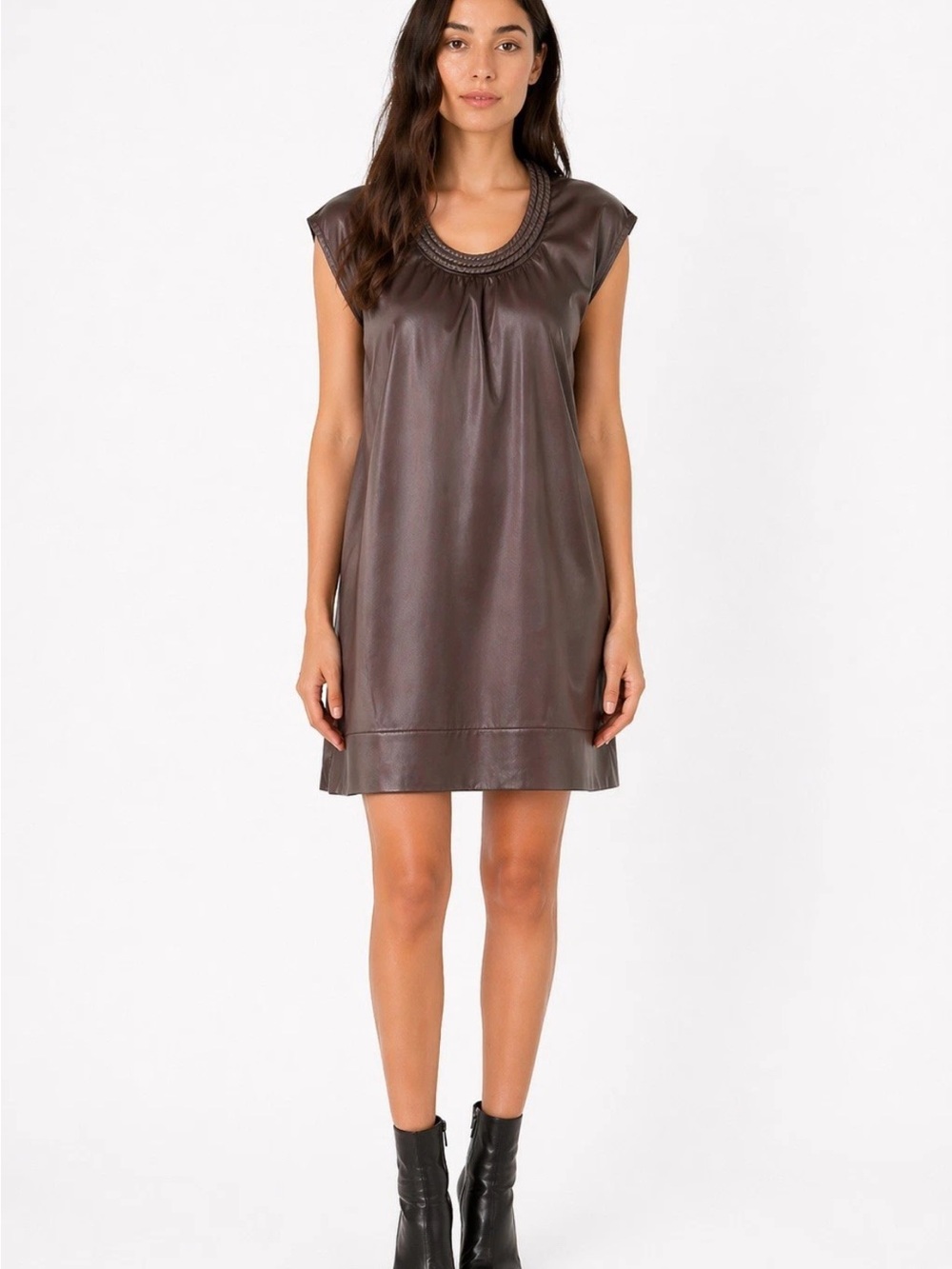 Theory Silk Satin Shift Mini Dress Brown Taupe Women’s Size 6